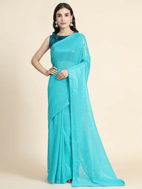 light blue self design saree with blouse - 20064395 - Very Small Image - 1