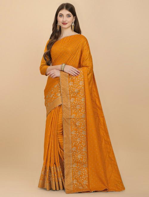 yellow woven saree with blouse - 20064405 - Very Small Image - 1