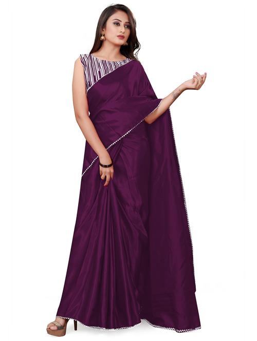 purple solid plain saree with blouse - 20064408 - Very Small Image - 1