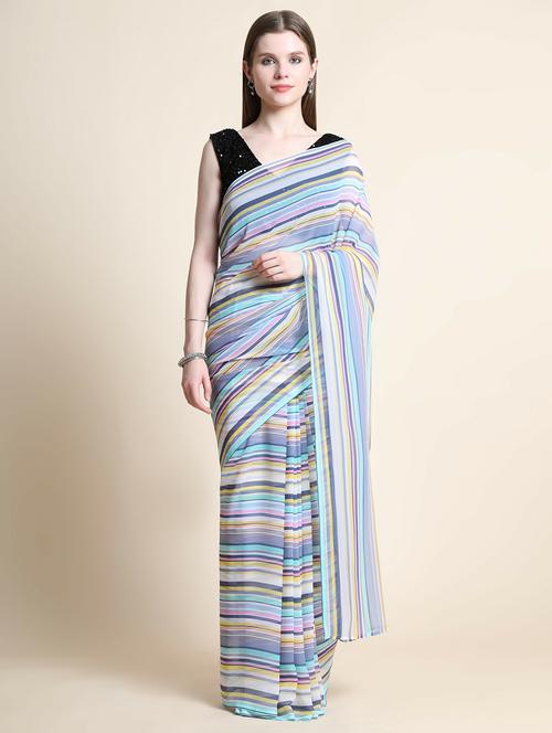 multi color stripes saree with blouse - 20064427 - Very Small Image - 1