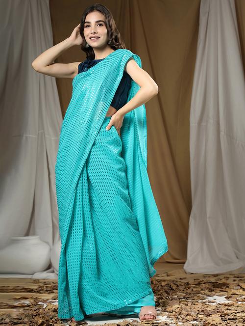 light blue self design saree with blouse - 20064457 - Very Small Image - 1