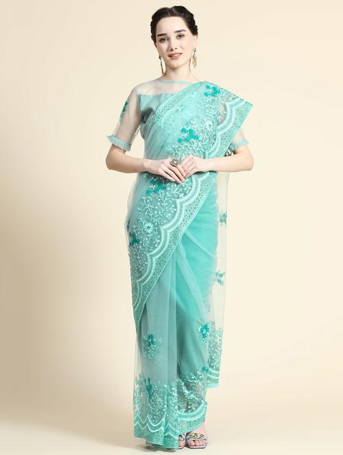 light blue self design saree with blouse - 20064480 - Very Small Image - 1