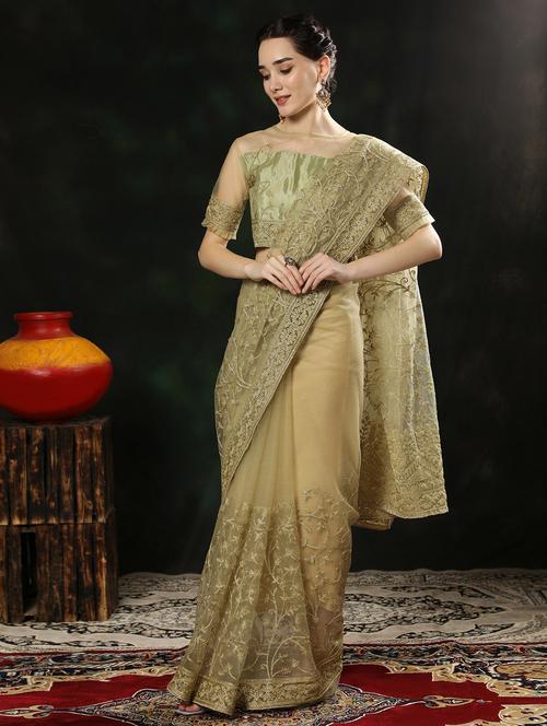 green self design saree with blouse - 20064486 - Very Small Image - 1