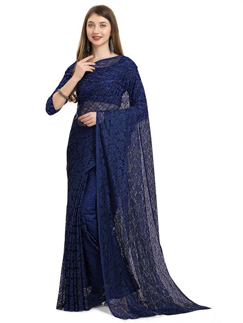 dark blue self design saree with blouse - 20064505 - Very Small Image - 1