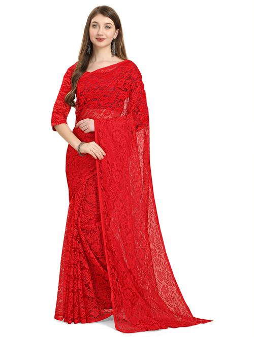 red self design net saree with blouse - 20064514 - Very Small Image - 1