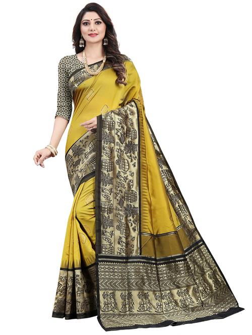 yellow jacquard kanjivaram saree with blouse - 20064572 - Very Small Image - 1