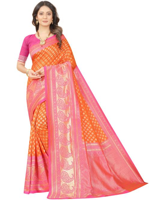 orange jacquard kanjivaram saree - 20064574 - Very Small Image - 1