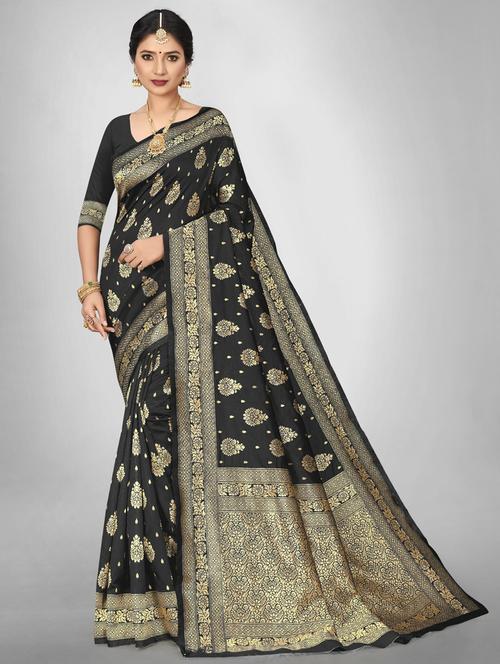 black jacquard kanjivaram saree - 20064678 - Very Small Image - 1