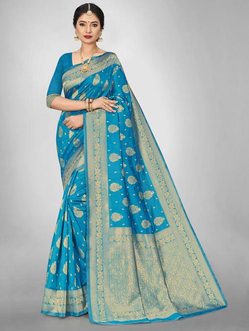 light blue kanjivaram saree with blouse - 20064679 - Very Small Image - 1