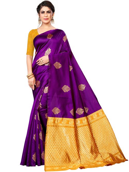 purple jacquard kanjivaram saree with blouse - 20064731 - Very Small Image - 1