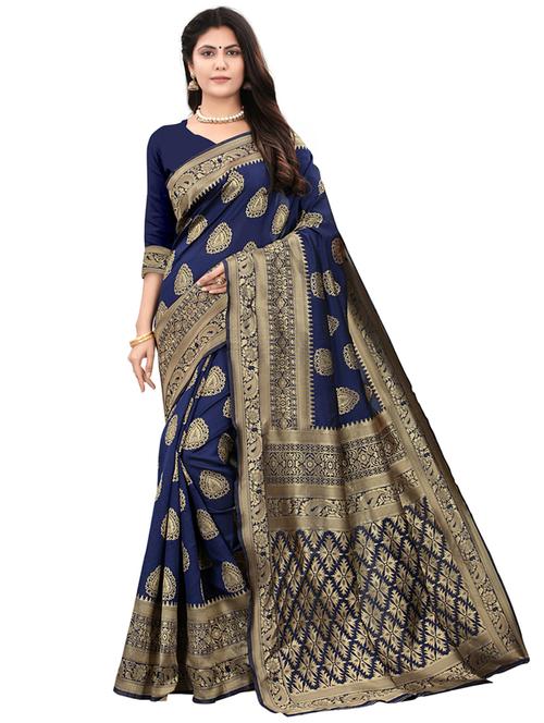 navy blue kanjivaram saree with blouse - 20064770 - Very Small Image - 1