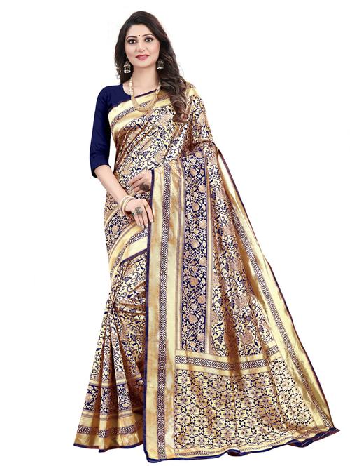navy blue kanjivaram saree with blouse - 20064804 - Very Small Image - 1