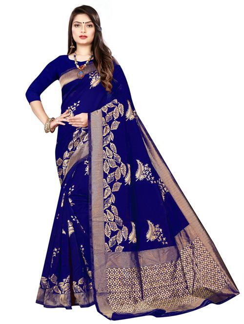 dark blue jacquard kanjivaram saree - 20064807 - Very Small Image - 1