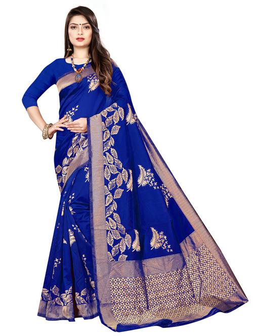 blue jacquard kanjivaram saree with blouse - 20064809 - Very Small Image - 1
