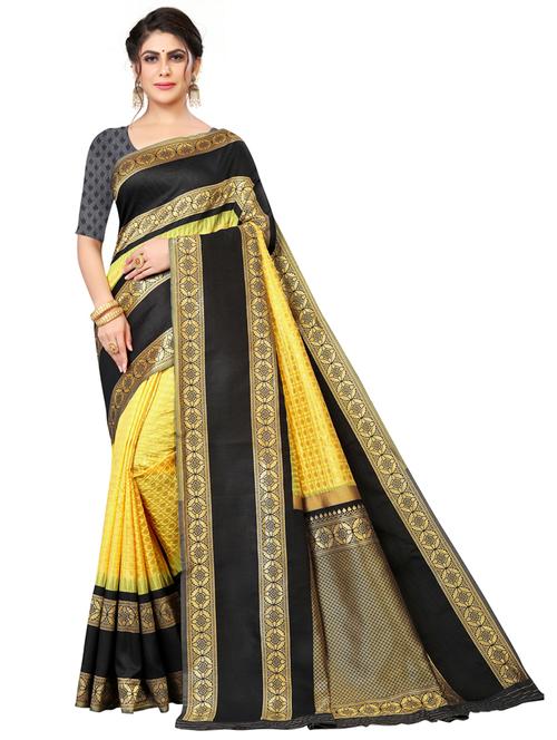 yellow jacquard kanjivaram saree - 20064841 - Very Small Image - 1