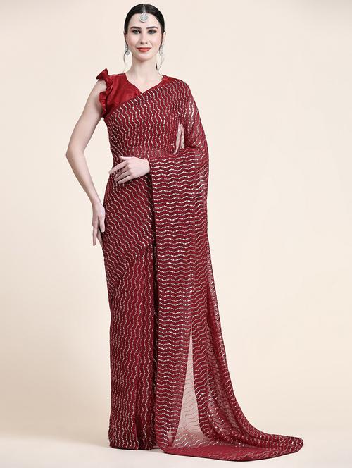 self design sequined saree with blouse - 20064881 - Very Small Image - 1