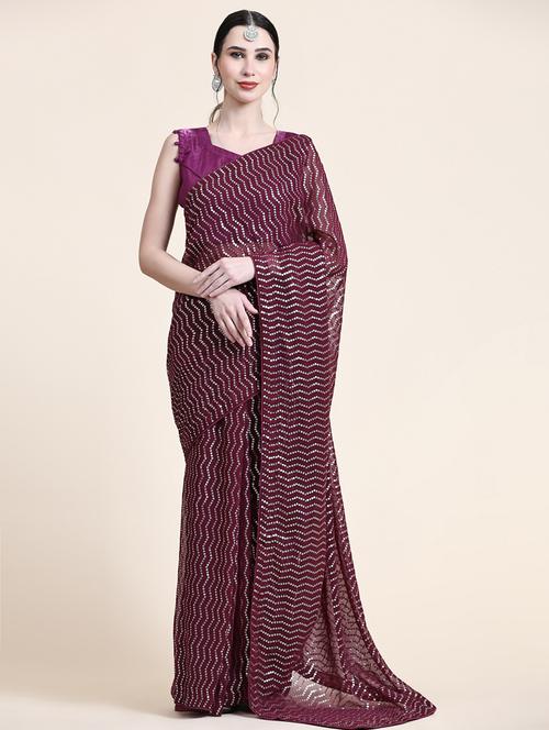 self design sequined saree - 20064889 - Very Small Image - 1