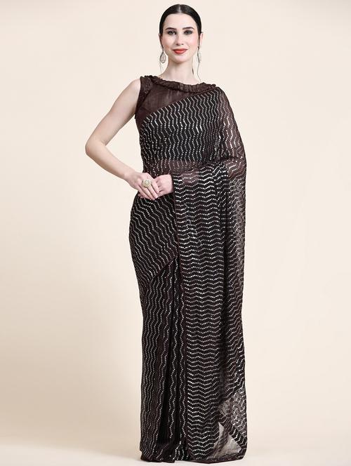 self design sequined saree with blouse - 20064897 - Very Small Image - 1