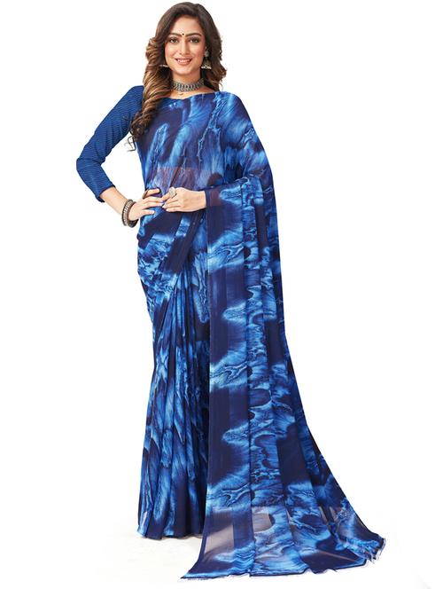blue printed saree with blouse - 20064916 - Very Small Image - 1