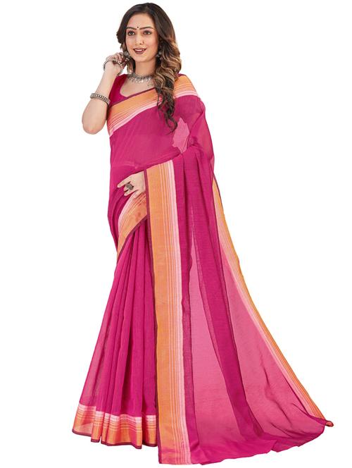 solid bordered saree with blouse - 20064923 - Very Small Image - 1