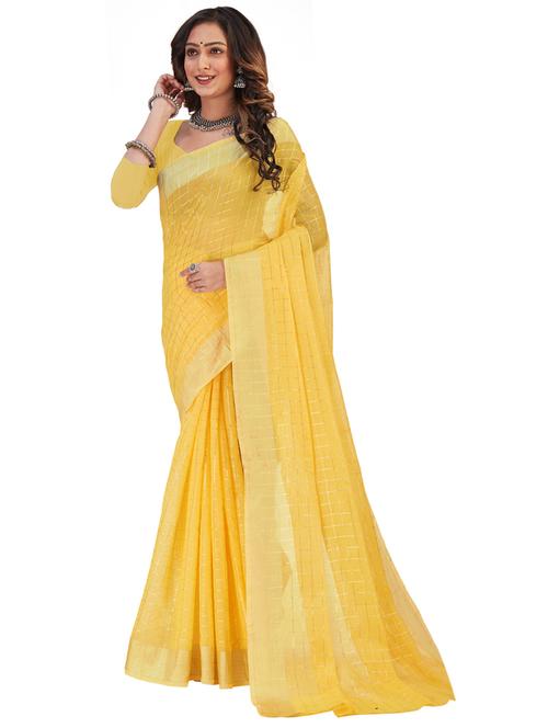 yellow cotton blend saree - 20064925 - Very Small Image - 1