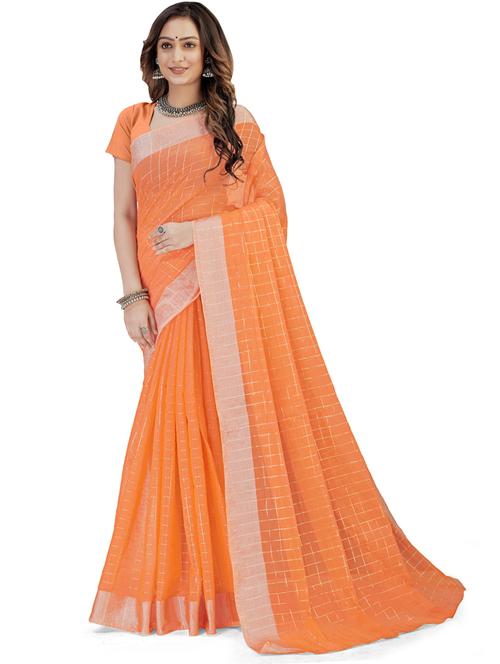 orange cotton blend saree with blouse - 20064944 - Very Small Image - 1