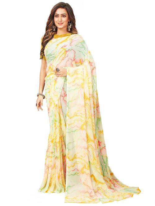yellow printed saree with blouse - 20064958 - Very Small Image - 1