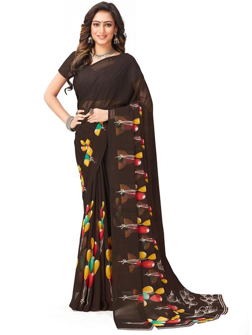 brown printed saree with blouse - 20064961 - Very Small Image - 1