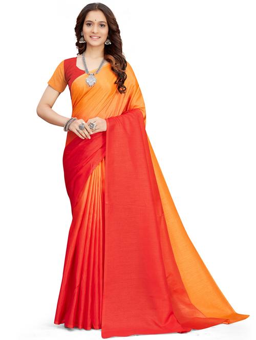 orange solid woven saree with blouse - 20064967 - Very Small Image - 1
