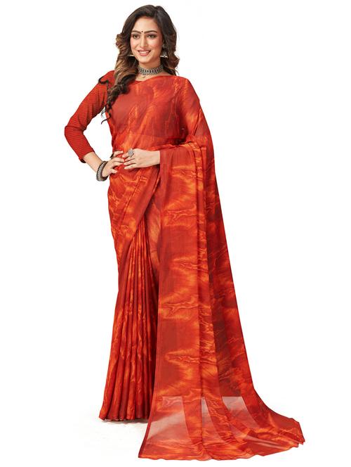 red printed saree with blouse - 20064971 - Very Small Image - 1
