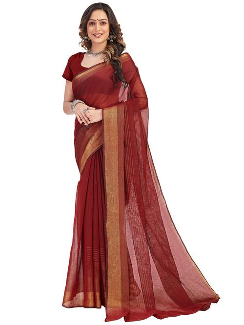 maroon solid woven saree with blouse - 20064976 - Very Small Image - 1