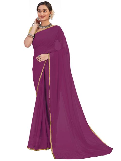 purple solid plain saree with blouse - 20064990 - Very Small Image - 1