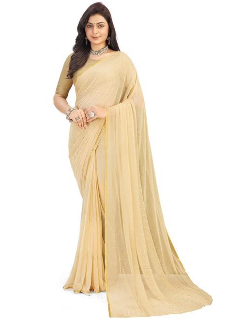 beige solid plain saree with blouse - 20065010 - Very Small Image - 1