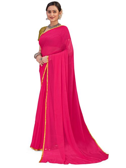 pink solid plain saree with blouse - 20065018 - Very Small Image - 1