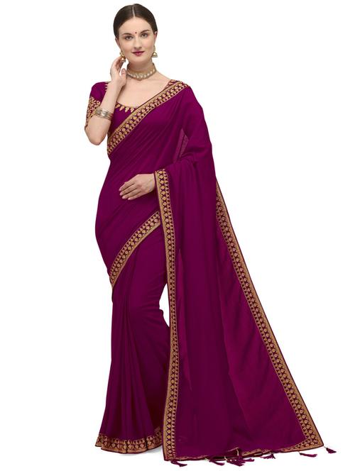 women's solid purple colored saree with blouse - 20065031 - Very Small Image - 1