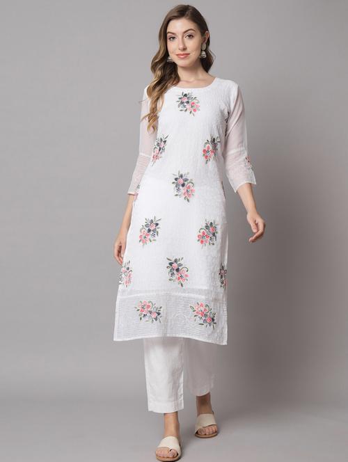 round neck self design straight kurta - 20067036 - Very Small Image - 1