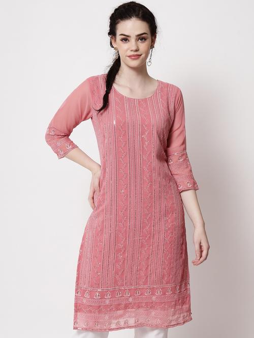 round neck tonal embroidered straight kurta - 20067051 - Very Small Image - 1