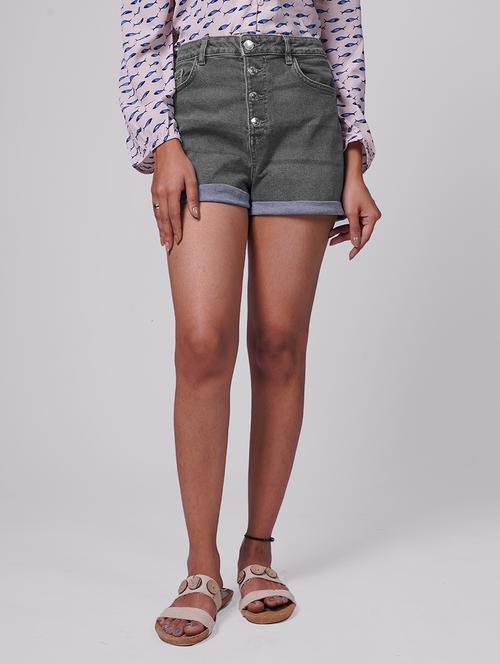 grey cotton regular shorts - 20067441 - Very Small Image - 1