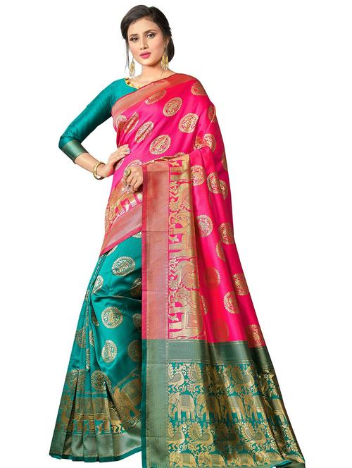 pink banarasi saree with blouse - 20067780 - Very Small Image - 1