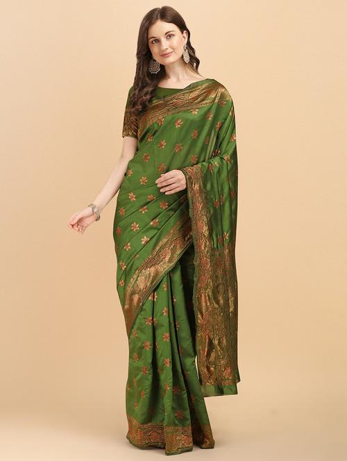 green banarasi saree with blouse - 20067818 - Very Small Image - 1