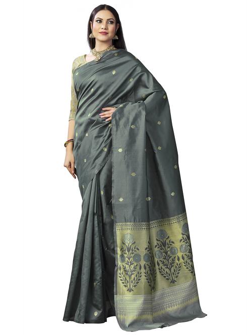 grey banarasi saree with blouse - 20067830 - Very Small Image - 1