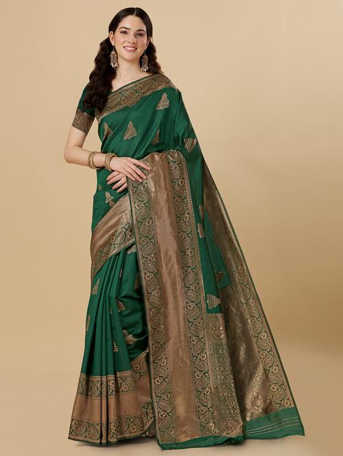 green banarasi saree with blouse - 20067892 - Very Small Image - 1