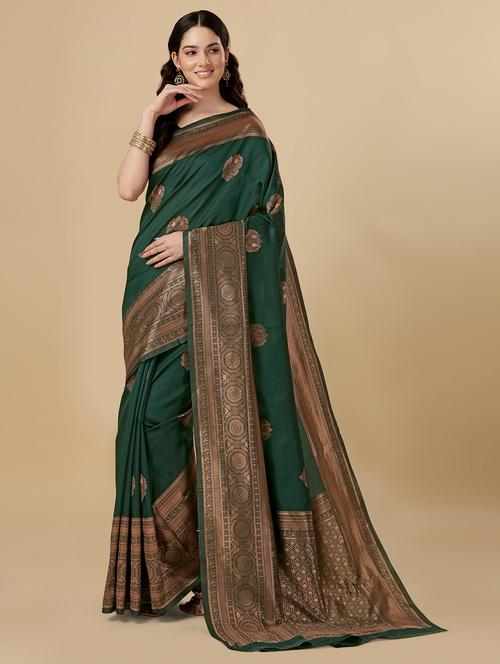 green silk banarasi saree with blouse - 20068100 - Very Small Image - 1