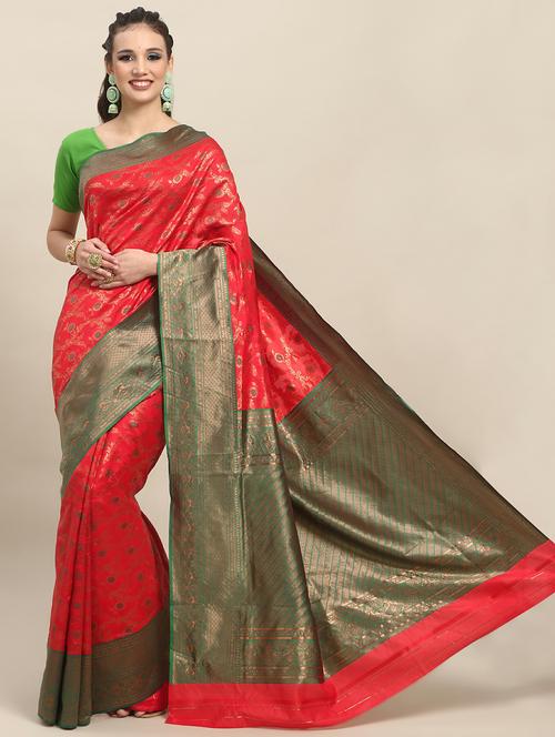 red banarasi saree with blouse - 20068176 - Very Small Image - 1