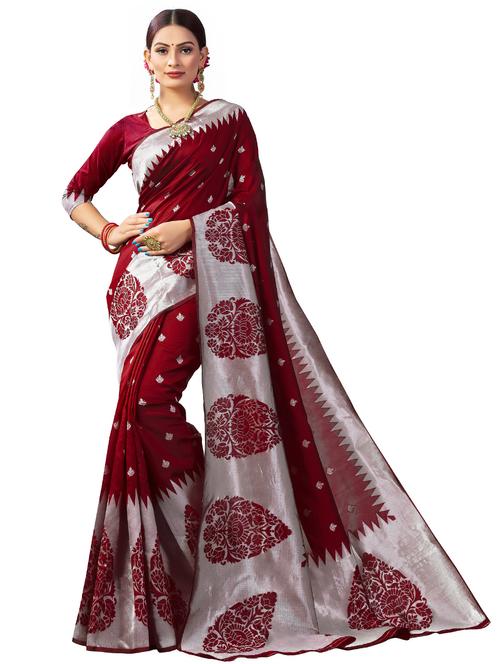 maroon banarasi saree with blouse - 20068189 - Very Small Image - 1