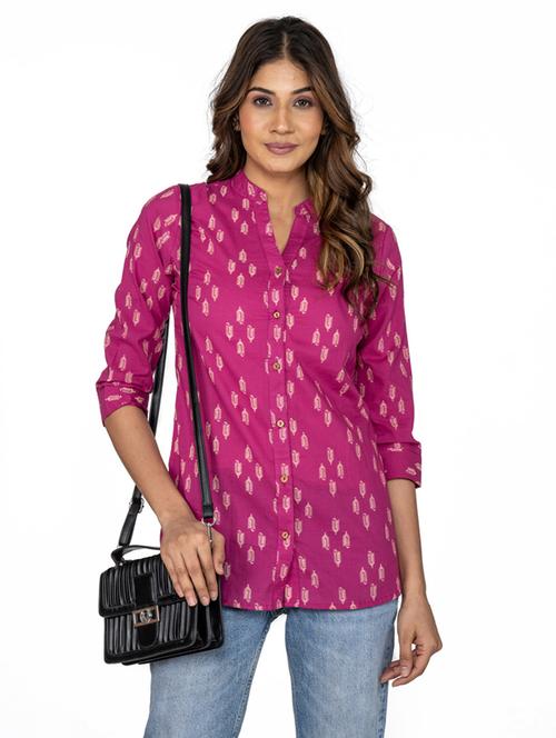 mandarin neck printed shirt - 20068408 - Very Small Image - 1