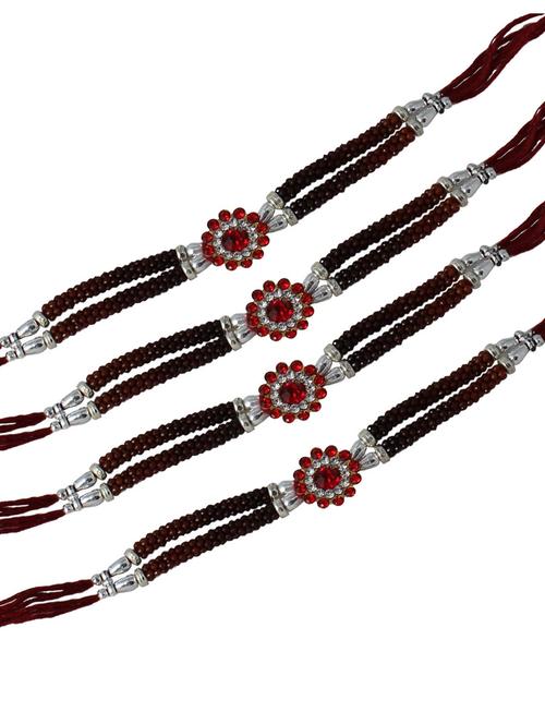 set of 4 beads & stone rakhi with roli chawal & greeting card - 20068481 - Very Small Image - 1