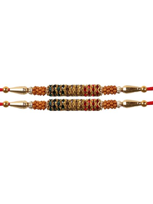 set of 2 beads & stone rakhi with roli chawal & greeting card - 20068488 - Very Small Image - 1