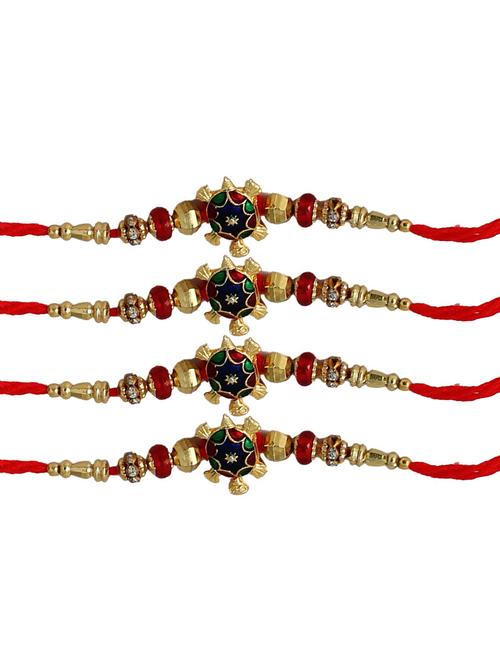 set of 4 beads work rakhi with roli chawal & greeting card - 20068497 - Very Small Image - 1