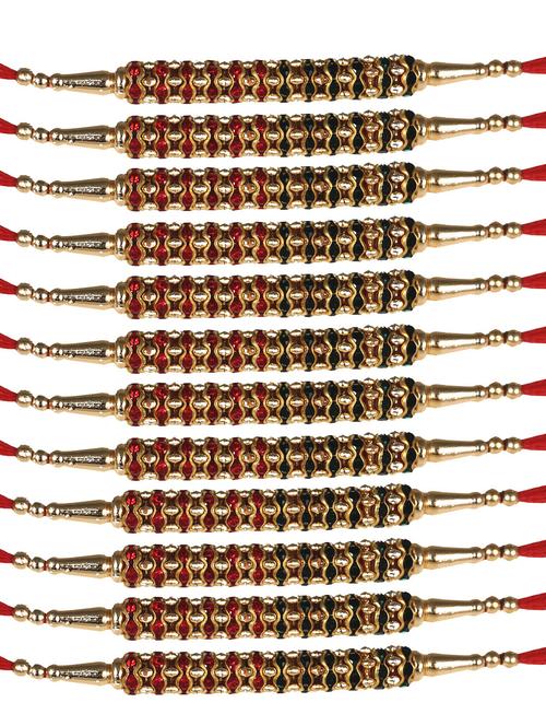 set of 12 stone work rakhi with roli chawal & greeting card - 20068507 - Very Small Image - 1